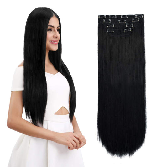 Reecho 14'' Straight Short Length Long 4 Pcs Set Thick Clip In On Hair Extensions Natural Black