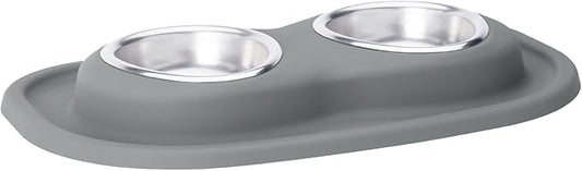 WeatherTech Double Low Pet Feeding System - Compact and Portable Dog/Cat Food and Water Station - 8 oz (1 Cup) Dark Grey (DL0801DG)