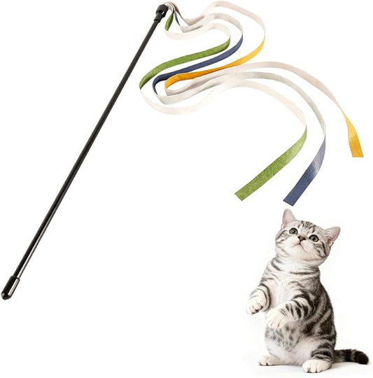 Cat Wand Toy, Interactive Cat Rainbow Wand Toys, Colorful Ribbon Teaser Wand String for Indoor Cats Enrichment, Exerciser, Playing1