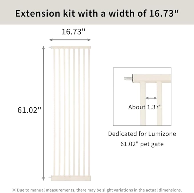 Lumizone Extra Tall Cat Gate Extension Kit 61.02" High Pressure Mounted 16.73" Extra Wide 1.37" Gap No Drilling Tall Pet Gate for Dogs (Cream, 61.02" H x 16.73" W, Extension)