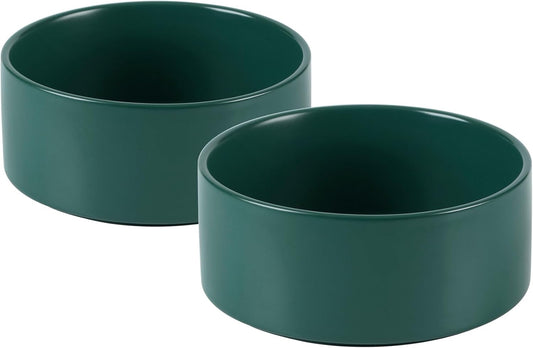 Ceramic 5.1inch Set of 2 Dog and Cat Bowls, Food and Water Feeder for Small Breed Dogs, Kitty, Cats, 2pcs Dog & Cat Dishes(2 Bowls, Green)