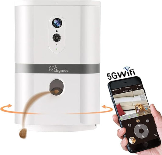 Petalk AI II Dog Camera Automatic Treat Dispenser, 5G WiFi Full HD Pet Camera with 180° Pan Full-Room View,Night Vision,Two Way Audio for Dogs and Cats,Compatible with Alexa (Support 5G WiFi)