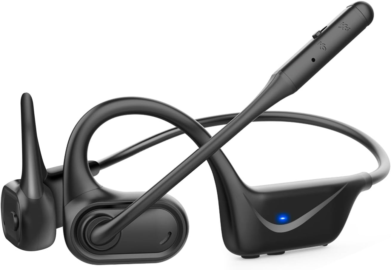 BANIGIPA Bluetooth 5.4 Headset with Microphone, Open Ear Headphones w/Mic, Wireless Earphones Noise Cancelling for HD Calling, Mute Button, Light & Comfortable Headset for Working Office Meeting-15H