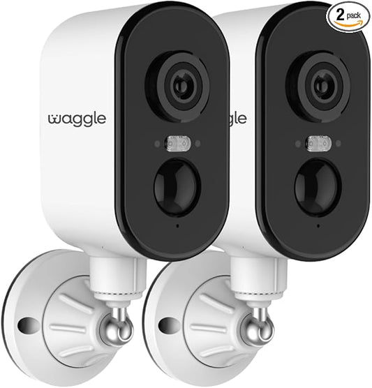 Waggle Pack of 2 4G LTE Security Camera for RV, No Wi-Fi Needed, 2K HD, 300° Pan, 9000mAh Battery, PIR & AI Human Detection, Siren Alarm, Indoor/Outdoor Cam for Camping/Travel, Subscription Required