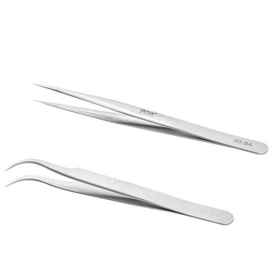 Emeda Eyelash Extension Tweezers 2 Pieces Vetus Straight And J Curved Tweezers For Eyelash Extensions Precision Lashing Tweezers