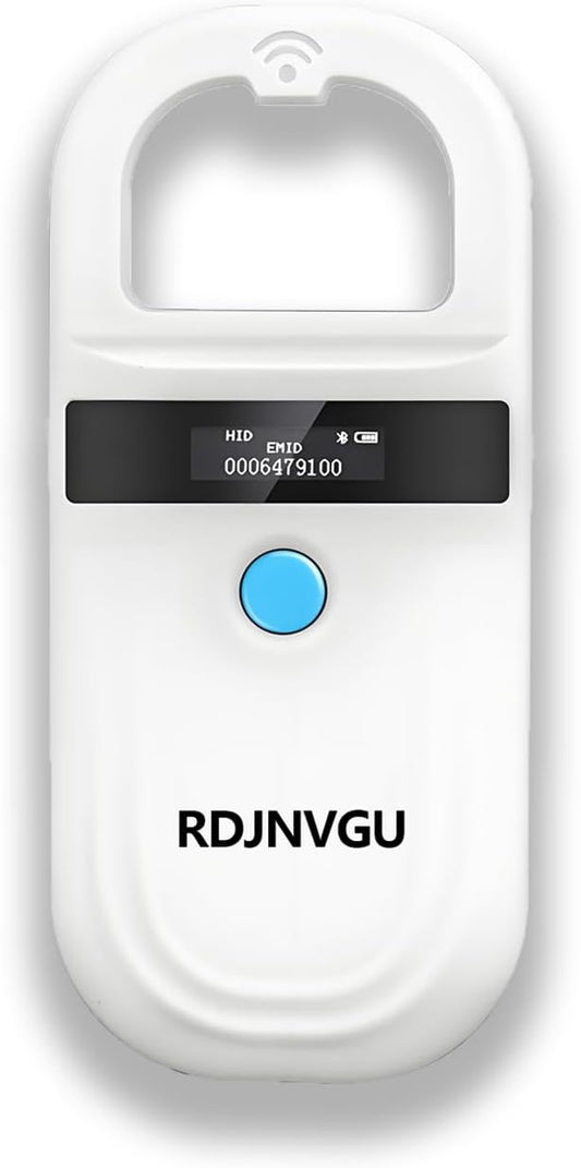 Pet Microchip Scanner Rechargeable RFID EMID Micro Chip Reader 134.2kHz 125kHz 15 Digits Pet Chip ID Scanner for Animal Pets Dog Cat (White)