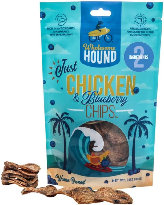 Chicken & Blueberry Chips – 2 Simple Ingredient Dog Treats, All Natural & Healthy Training Snacks for Small, Medium & Large Breeds, Puppies – High Protein, Made in US 3oz