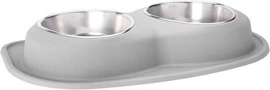 WeatherTech Double Low Pet Feeding System - Compact and Portable Dog/Cat Food and Water Station - 96 oz (12 Cups) Light Grey (DL9603LG)