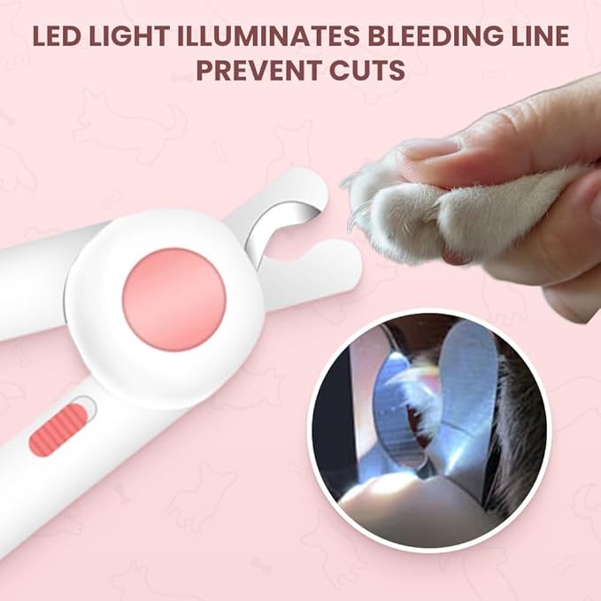 LED Pet Nail Clippers,Upgrade Cat Nail Clipper with Light,Cat Claw Trimmer Nail Clippers for Dogs,Trim Your Pets Nails Easy and Pain-Free Grooming Tool for Small Animals (Pink 2PCS)