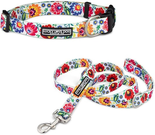 Lucky Love Dog - Easy Click Buckle Dog Collar with Leash Set Combo, Durable & Comfortable for Male & Female Dogs, Pet Collar for Small Dogs, Secure Fit - Ladybird Combo, Small