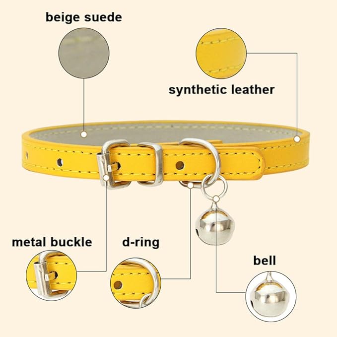 Green XXS Dog Collar with Bell, Soft Pu Leather Cat Collars Adjustable Buckle for XS Extra Small Medium Tiny Female Male Boys Girls Pets Puppy Kitten Teacup Yorkie XX-Small