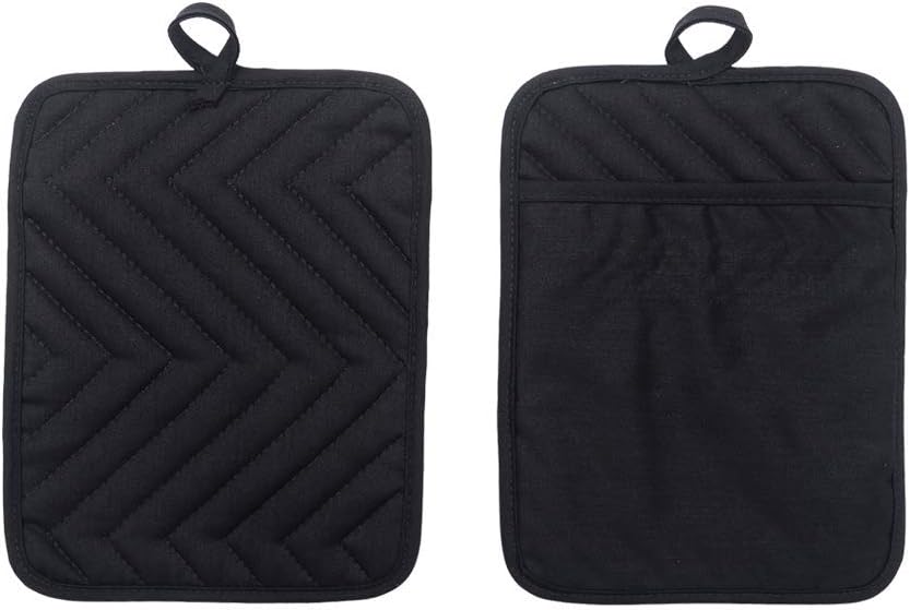 Anyi Cotton Pot Holders with Pocket, Heat Resistant Black Counter Table Hot Pads for Kitchen