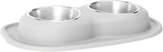WeatherTech Double Low Pet Feeding System - Compact and Portable Dog/Cat Food and Water Station - 32 oz (4 Cups) Light Grey (DL3203LG)