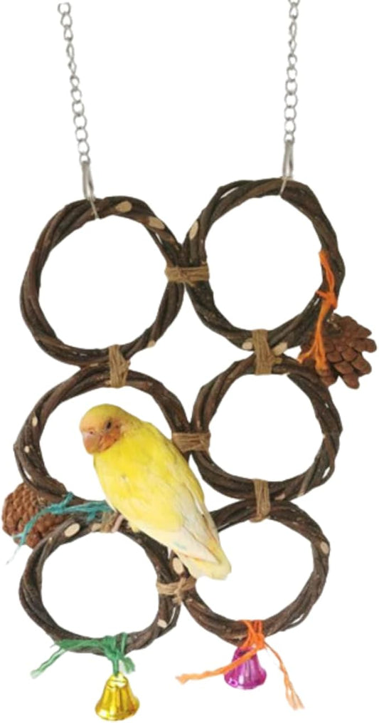 Circle Straw Bird Swing Stand Bird Perches Stand Hanging Chewing Toy for Parrots Bird Playground Cage Accessories Climbing Rope Net Ladders for Foraging Toys（Random Color） (6 Rings)