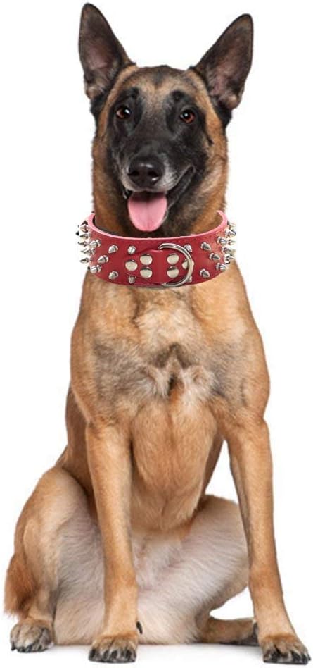 Serijoars Spiked Studded Dog Collar, PU Leather Dog Collar, Adjustable Pet Collars for Medium or Large Breed Pet (XL, Gold Brown1)