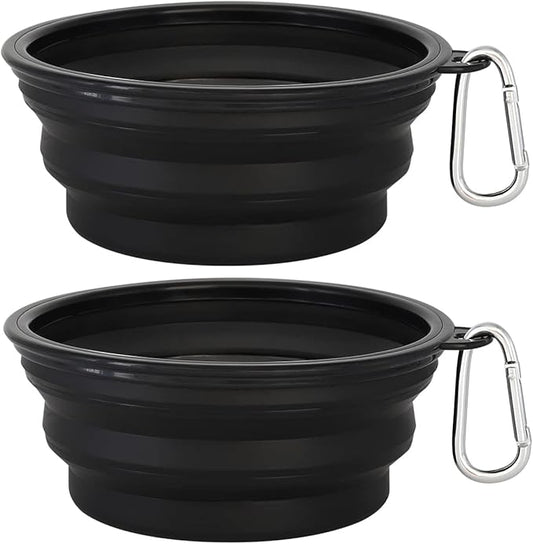 Kytely Large Collapsible Dog Bowls 2 Pack, 34oz Foldable Dog Travel Bowl, Portable Pet Water Food Bowl with Clasp, Pet Cat Feeding Cup Dish for Traveling, Walking, Hiking (Black+Black)