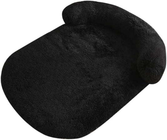 Calming Dog Bed - Fluffy Plush Mat with Removable Washable Cover | Furniture Protector for Large Dogs & Cats(Black,21.65X15.75X4.33in)