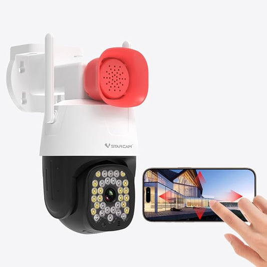 VSTARCAM 3MP Outdoor Security Camera with 130dB Loud Siren Alarm, 2K Color Night Vision WiFi Surveillance Camera, 360° PTZ Auto Tracking, Two-Way Audio, IP66 Waterproof, Cloud/SD Storage