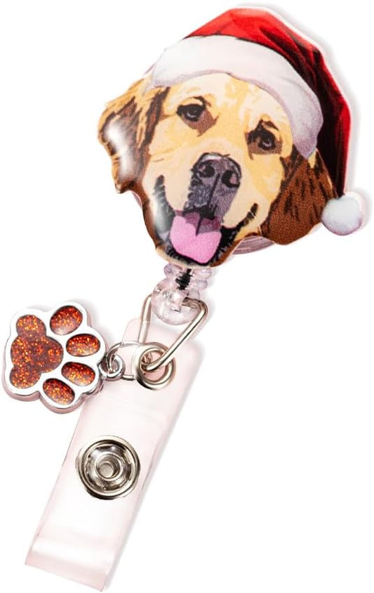 callie Personalized Christmas Pet Badge Reel - Custom 1-3 Dog Cat Photos, Christmas ID Badge Holder Retractable Clip with Paw Charm, Holiday Gift for Pet Lover Nurse Vet Doctor