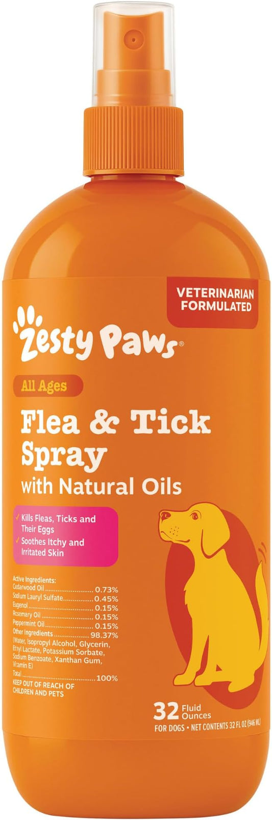 Zesty Paws Flea and Tick Spray for Dogs - Kill Fleas, Ticks & Their Eggs - Veterinarian Formulated - Soothes Itchy & Irritated Dog Skin - Cedarwood Oil, Rosemary Oil & Peppermint Oil