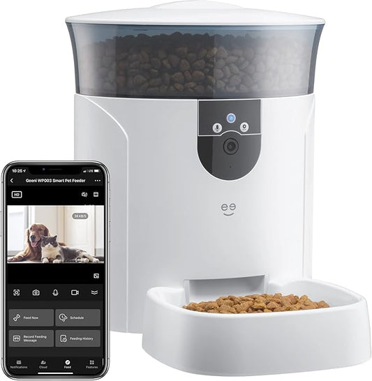 Geeni 7L Automatic Cat Feeders with Smart Home Pet Camera, Timer & Voice, Automatic Dog Feeder for Alexa & Google