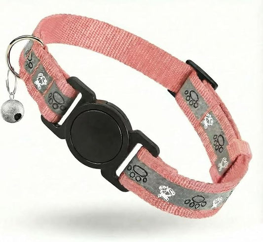 Cat Collar Breakaway, Reflective Kitten Collar with Bell, Safety Buckle Kitten Collar, Lightweight, Adjustable, Comfortable, Suitable for Boy Girl Cats (7"-13") Pink
