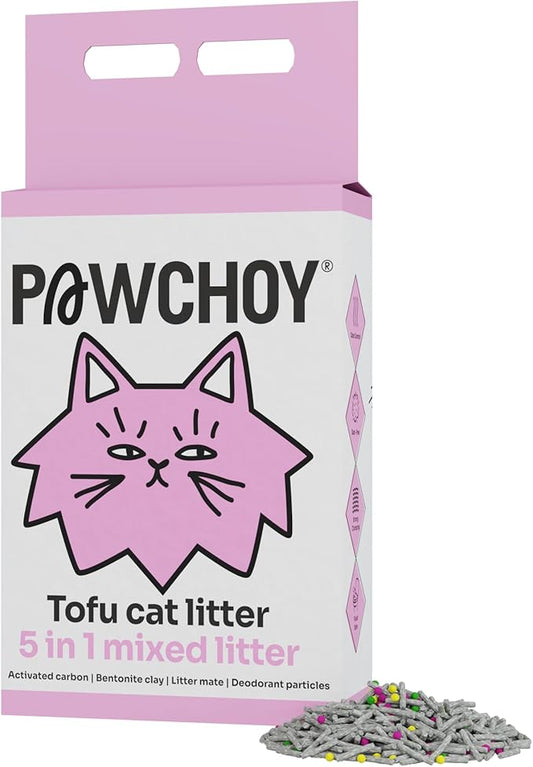 5 in 1 Mixed Cat Litter – Clumping, Flushable, Ultra Absorbent & Fast Drying | 100% Natural, Dust-Free, Low Tracking | with Activated Carbon for Superior Odor Control (5.5 lbs × 1 Bags)