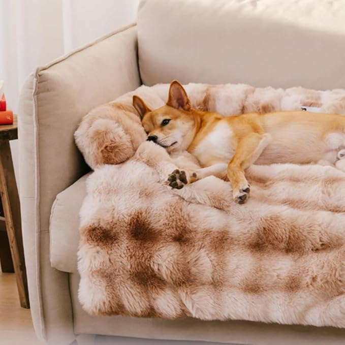Dream Cloud Pet Sofa Bed for Dogs Cats, 2026 Washable Removable Calming Fluffy Plush Mat for Furniture Protector, Long Fur Non-Slip, for Small/Medium/Large Home Pets (Khaki, M: 33.5 * 28.3IN)