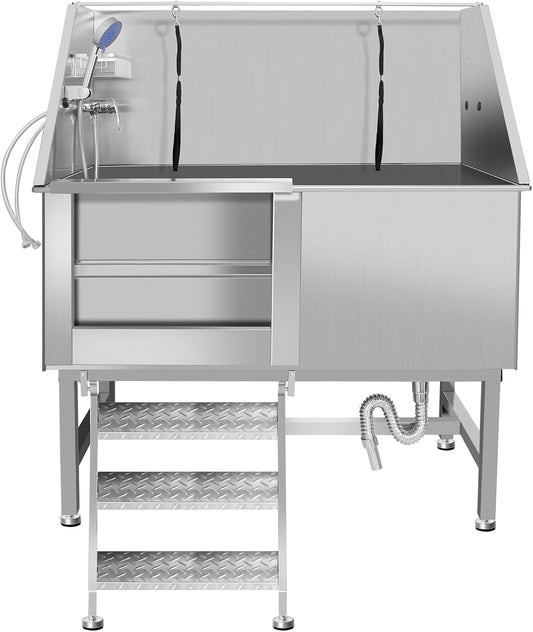 50" Dog Bathing Station for Large Dogs, Stainless Steel Dog Pet Washing Station, Professional Dog Grooming Tub, Pet Wash Bath Station (50" Left Door)
