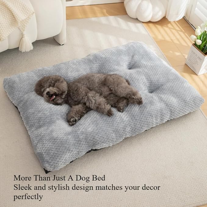 Washable Dog Bed for Large Breeds, Extra Cushioned Crate Mattress with Removable Fluffy Cover, Non-Slip Orthopedic Pet Pad, Machine Washable Kennel Mat(Grey,XS)