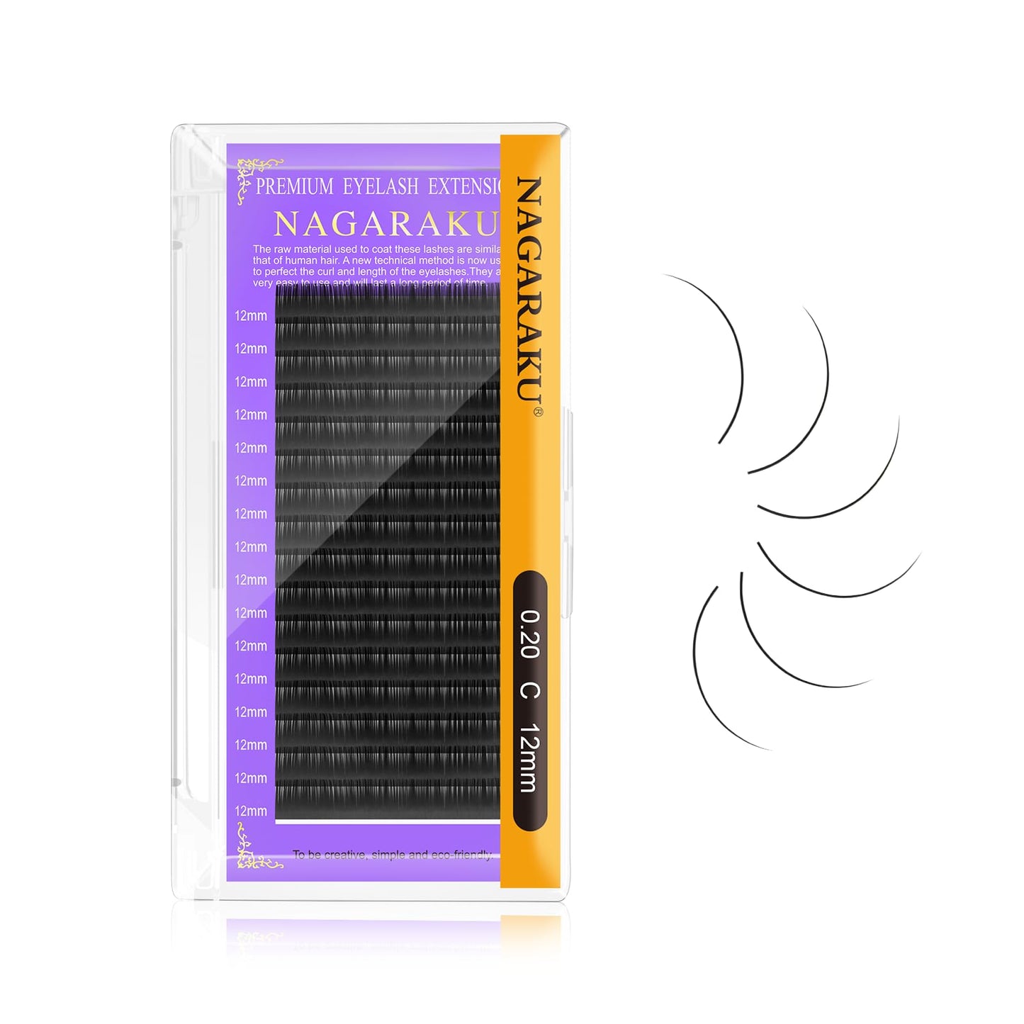 Nagaraku Eyelash Extensions Individual Lashes 0.20 Mm C Curl 12Mm Premium Classic Matte Black Faux Mink 16 Rows Natural Professi