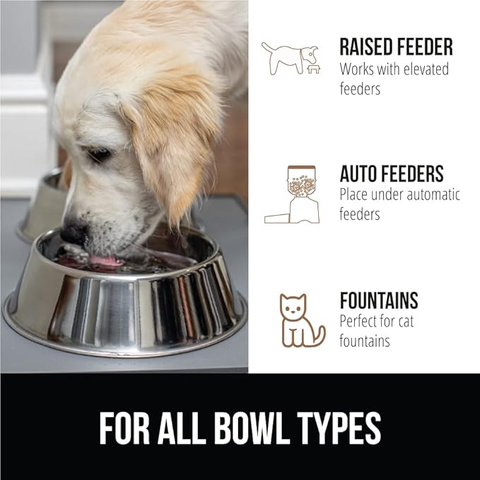 GORILLA GRIP 100% Waterproof Raised Edge BPA Free Silicone Pet Feeding Mat, Dog Cat Food Mats Contain Spills Protects Floors, Placemats for Cats and Dogs Water Bowl, Pets Accessories 28x18 Gray