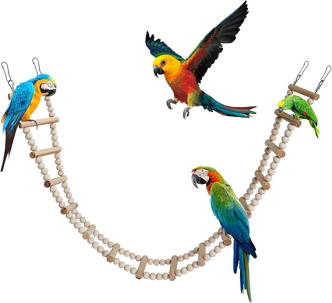 Bird Ladder Bridge, Wooden Pet Hamster Climbing & Swing Toys, Cage Accessories for Birds Rats Parrots Hamster Squirrel Sugar Gliders Parakeets Cockatiels - 16 Steps - 36.6 x 3.14 Inch