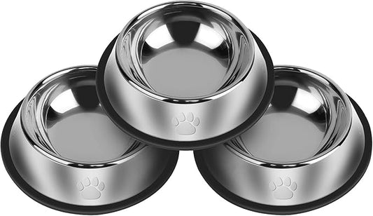 3Pcs Stainless Steel Dog Bowls Set with Dog Paw Pattern- Non-Slip Food and Water Bowl 54 Oz - Dishwasher-Safe, Rust Resistant Metal Pet Bowls for Small/Medium/Large Sized Pets