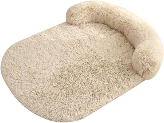 Calming Dog Bed - Fluffy Plush Mat with Removable Washable Cover | Furniture Protector for Large Dogs & Cats(Brown,21.65X15.75X4.33in)