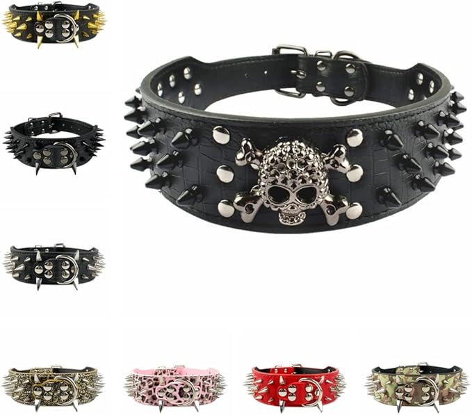Serijoars Spiked Studded Dog Collar, PU Leather Dog Collar, Adjustable Pet Collars for Medium or Large Breed Pet (S, White5)