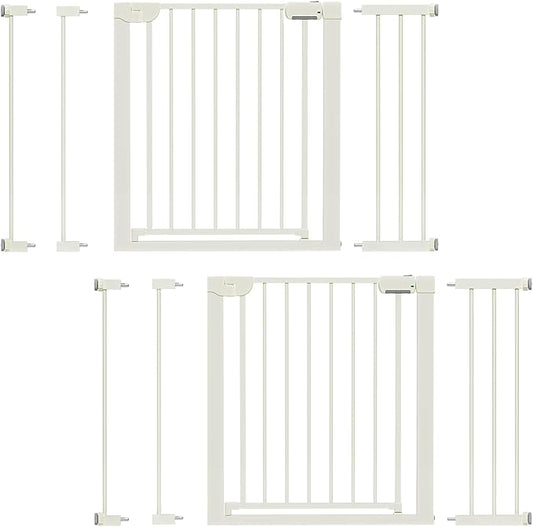 29.5-46" Magnetic Baby Gate for Stairs, Baby Safety Essentials, Auto Close Gate for Doorways, Easy Install Pressure Mounted Dog Gate Indoor, Pet Gates for Dogs, White (2 Pack)