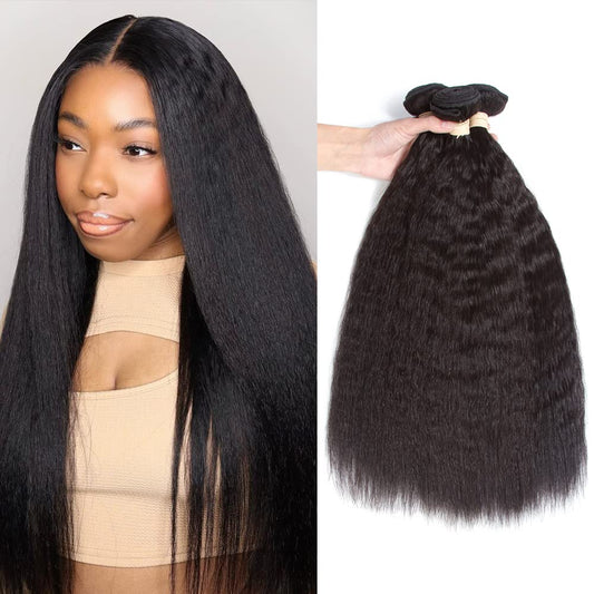Human Hair Bundles Kinky Straight, 22 24 26 Inch Raw 9A Remy Brazilian 100G Hair Bundles 3Pcs Remy Human Hair