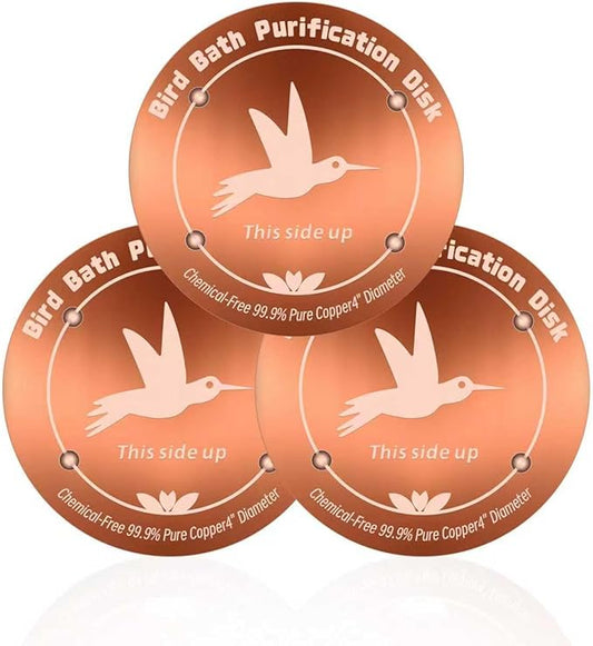 3PCS Pure Copper Bird Bath Purification Disk - 4" Diameter, 0.6mm Thick, Reinforced with Four-Point Support, Universal Fit for Outdoor Birdbath & Bowl