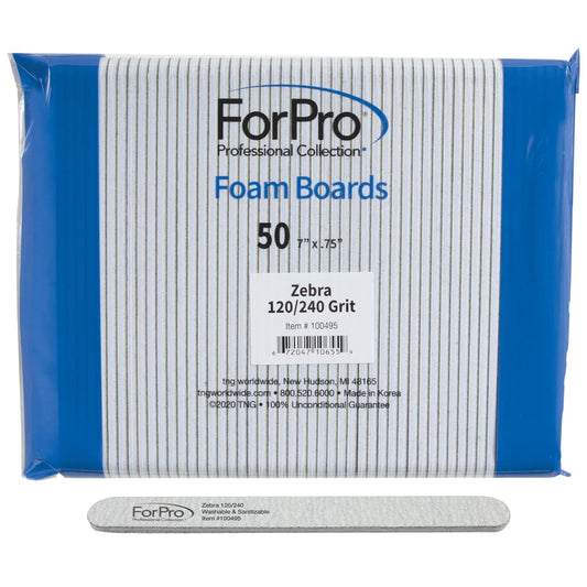 Forpro Zebra Foam Board, 120/240 Grit, Double-Sided Manicure Nail File, 7    L X .75    W 50-Count