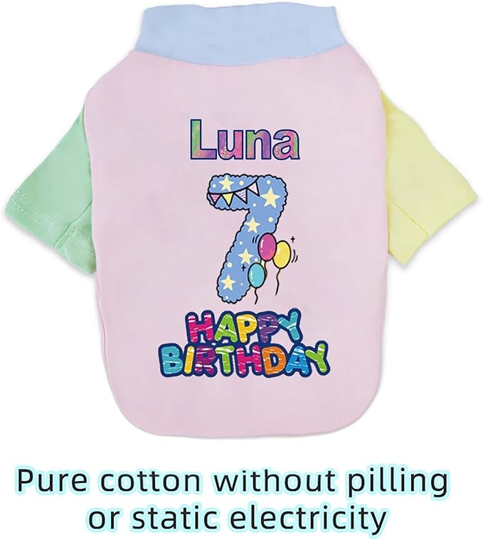 Custom Dog Birthday Shirt,Personalized Pet Apparel Print with Name Age Number,Pet Birthday Outfit,Lightweight Breathable Cotton Vest for Small Medium Large Dogs Cat (Dopamine Blue, Large)