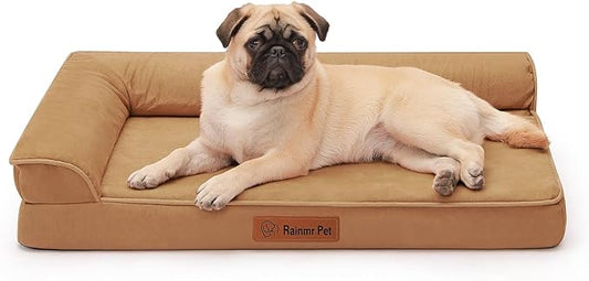 Chew Proof Dog Bed, 3" Memory Foam Dog Bed for Small and Medium Dogs, Removable and Washable Microsuede Cover, Waterproof Liner, Nonskid Bottom, 35x23 Inches M Khaki