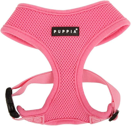 Puppia Soft Dog Harness No Choke Over-The-Head Triple Layered Breathable Mesh Adjustable Chest Belt and Quick-Release Buckle, Pink, XX-Large