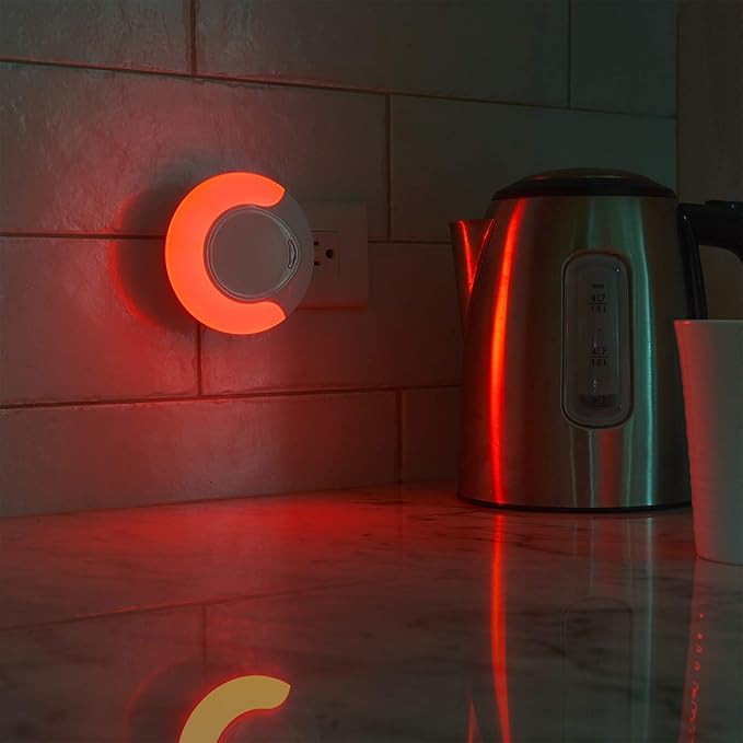Sleep Aid Red Night Light Plug in with Dusk to Dawn Auto Sensor, Low Blue LED Promotes melatonin Production and Healthy Sleep, ON-Off-Auto Toggle, 2-Pack