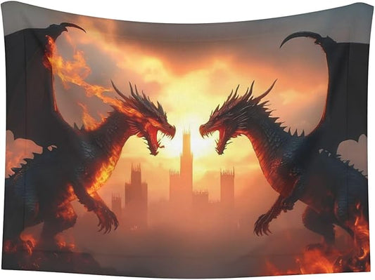 Castle Cool Fire Dragon Print Soft Plush Pet Blanket, Washable Dog Blanket, Cat Fleece Throw, Puppy Bed Crate Mat & Sofa Couch Protector - Large