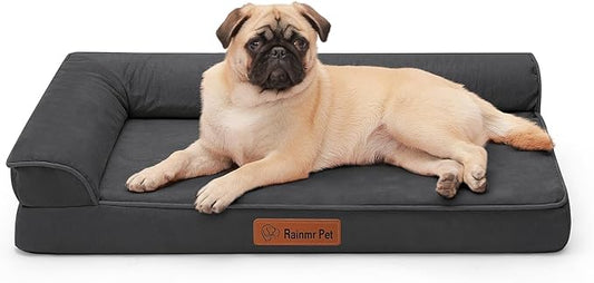 Chew Proof Dog Bed, 3" Memory Foam Dog Bed for Small and Medium Dogs, Removable and Washable Microsuede Cover, Waterproof Liner, Nonskid Bottom, 35x23 Inches M Dark Grey