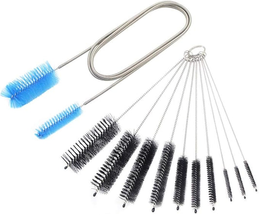 Aquarium Filter Brush Set, Flexible Double Ended Bristles Hose Pipe Cleaner with Stainless Steel Long Tube Cleaning Brush and 10 Pcs Different Sizes Bristles Brushes for Fish Tank or Home Kitchen