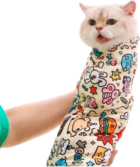Cat Grooming Wrap – Self-Adherent Anti-Scratch Swaddle Restraint Bag for Nail Cutting, Medication, Multifunctional Care - Calm Cozy Burrito Papoose Pet Magic Blanket (27.6 Inches within 11.1lbs)