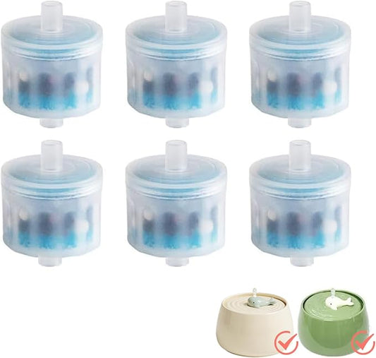 Ceramic Cat Water Fountain Filters, 6 Packs Cat Fountain Replacement Filters for Automatic Pet Water Dispenser for Cats Indoor with Cute Whale Design, Activated Carbon Filter