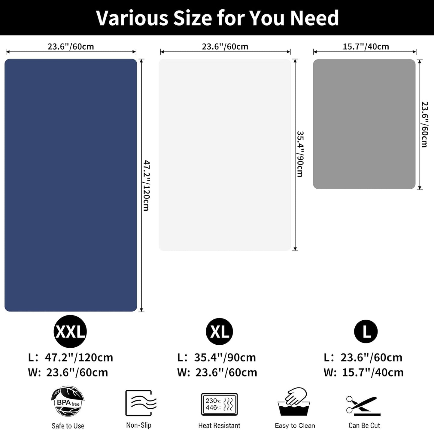 2 MM Thick Large Silicone Mat, 47.2"x23.6" Silicone Mats for Kitchen Counter, Non-slip Heat Resistant Mat, 2MM Thick Kitchen Counter Mat, Waterproof Countertop Protector for Craft (Brown)